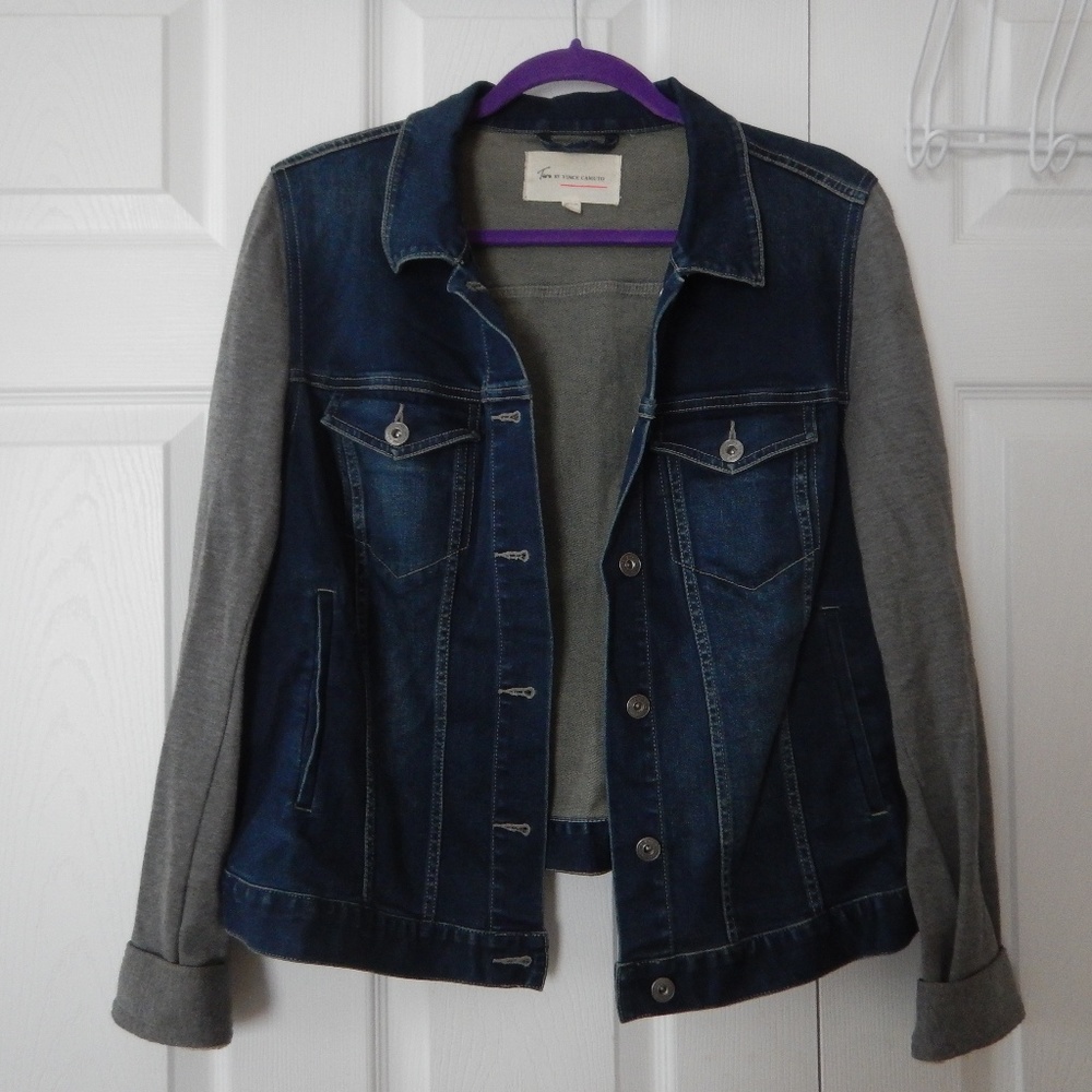 Vince Camuto jean jacket with grey sleeves!